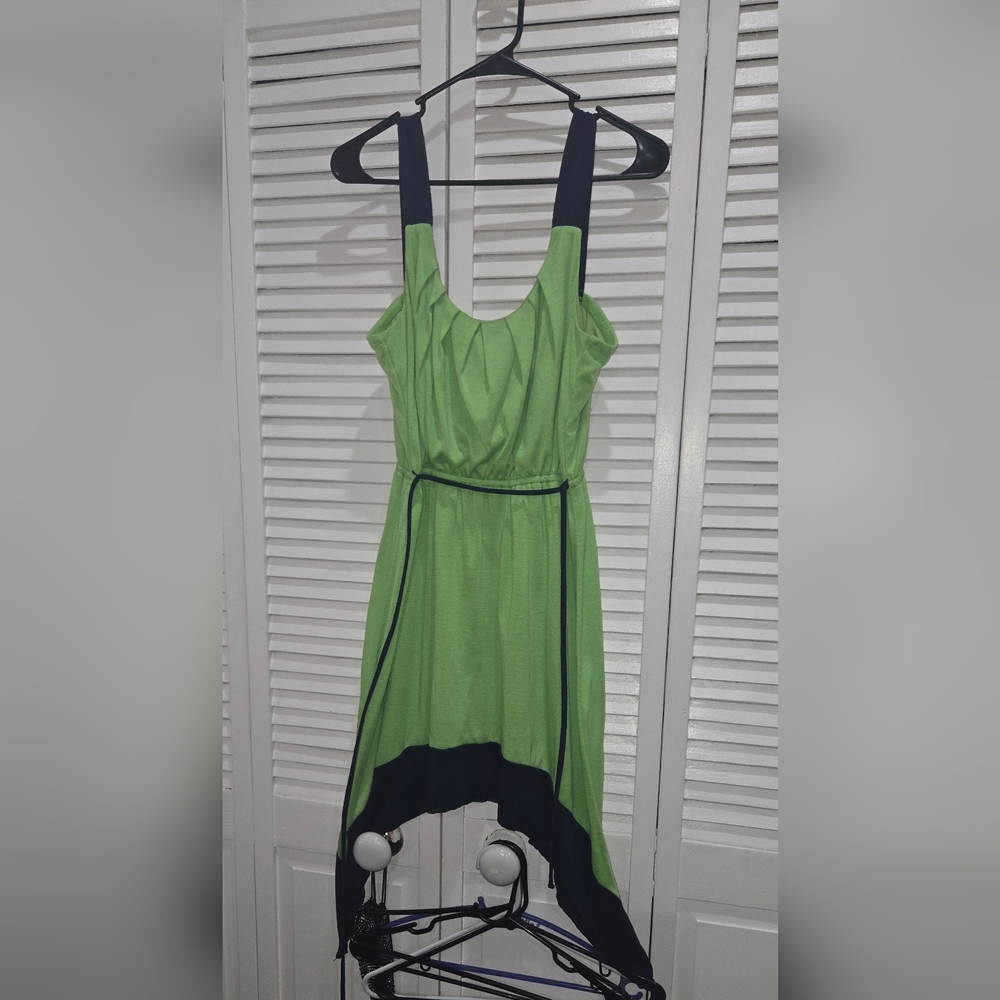 Green And Blue Cotton  Sleeveless Dress